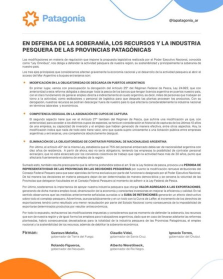 En bloque, los gobernadores de la Patagonia rechazaron la Ley Ómnibus por un punto clave