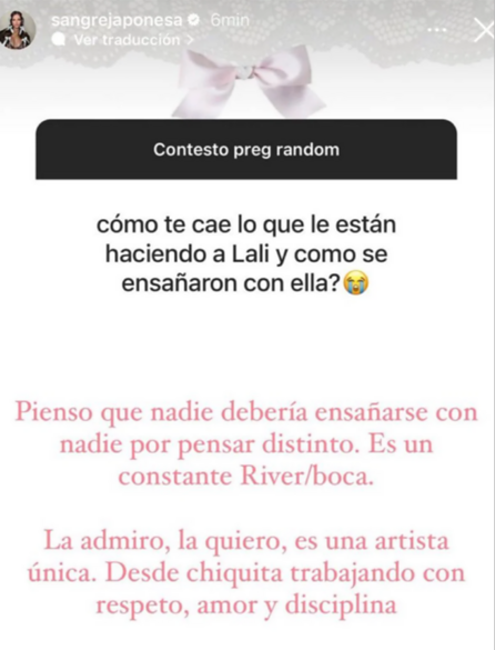 La China Suárez defendió a Lali Espósito tras las criticas de Javier Milei