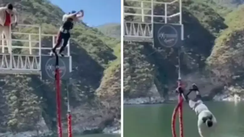 Hacía bungee jumping y en medio de su salto se le cortó la soga