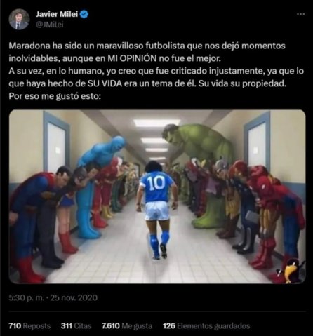 "Maradroga": el tweet de Milei agrediendo a Diego Maradona