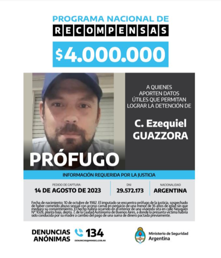 Ofrecen recompensa de $4 millones para quienes aporten datos de Ezequiel Guazzora